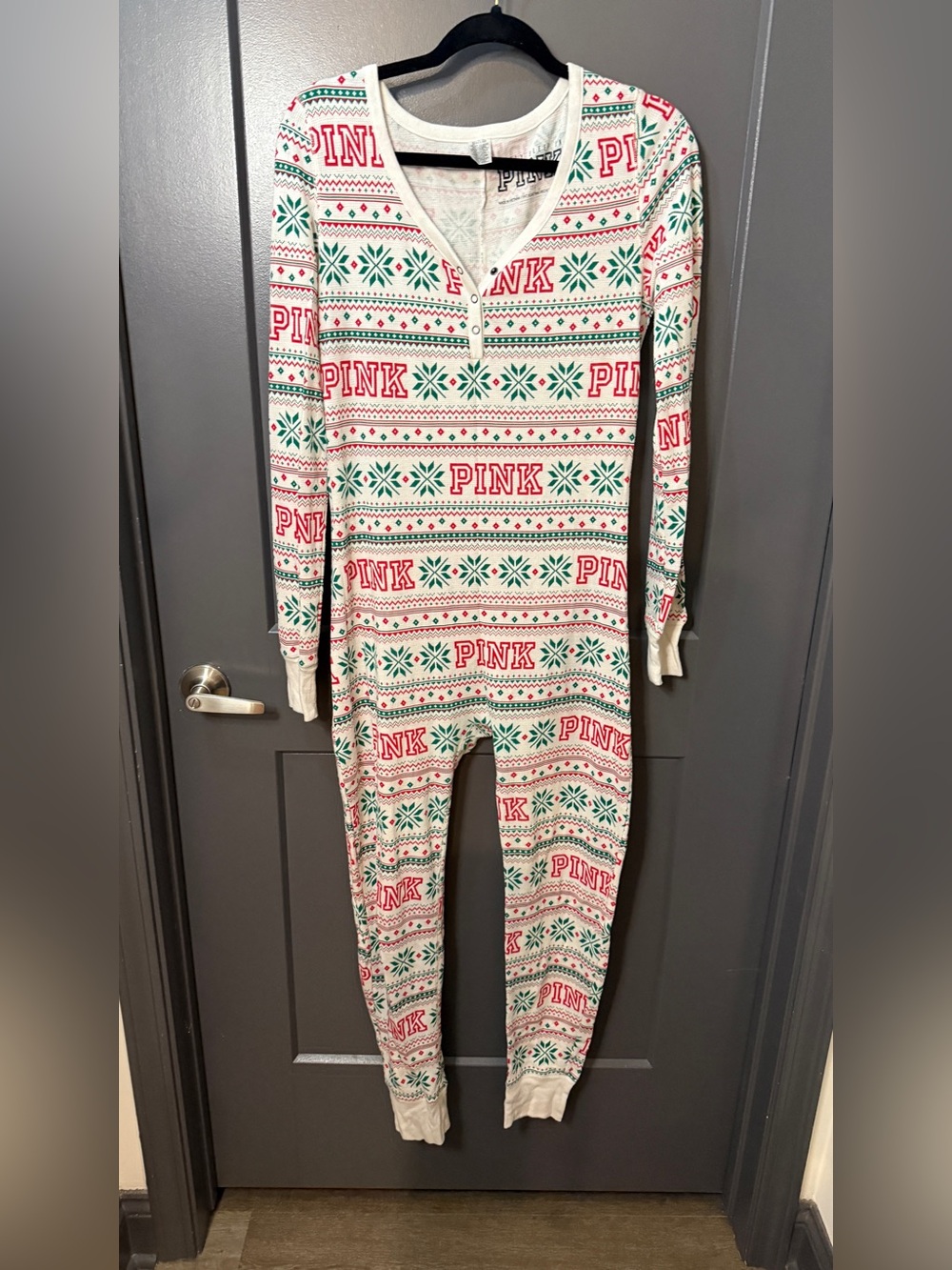PINK White Holiday Print Onesie
